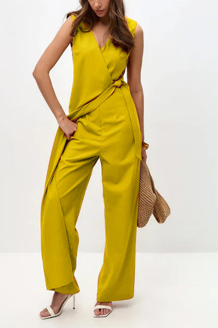 V Neck Zip-up Strappy Jumpsuits
