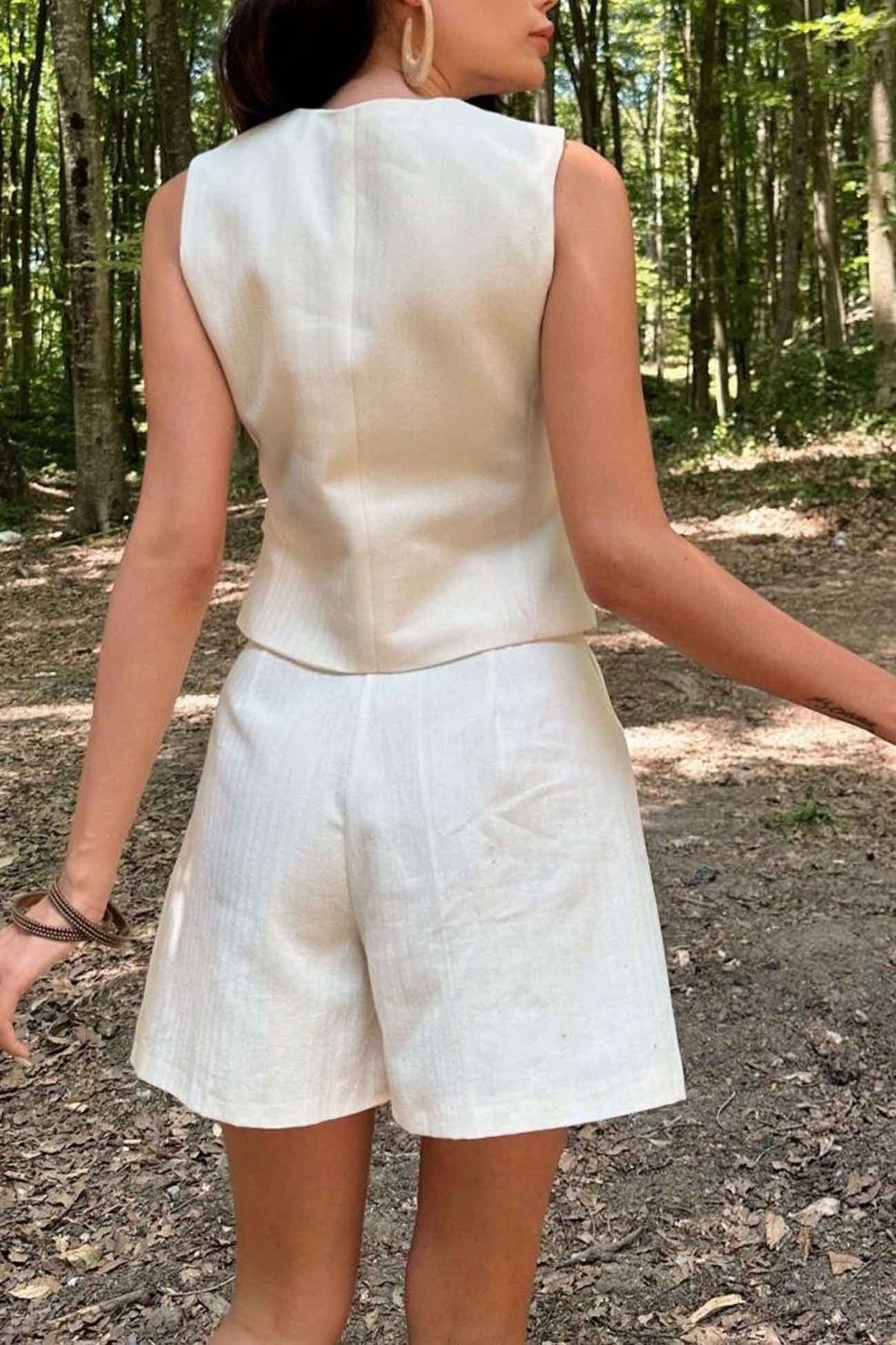 V Neck Button Front Vest Shorts Set