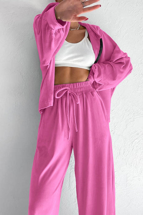 Arolora Velvet Hooded Zipper Pocket Two-Piece Set