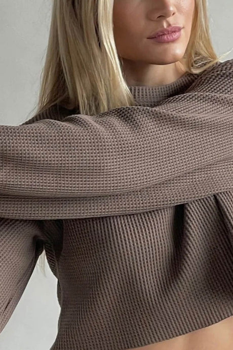 Waffle Solid Sweatshirt Long Pants Set