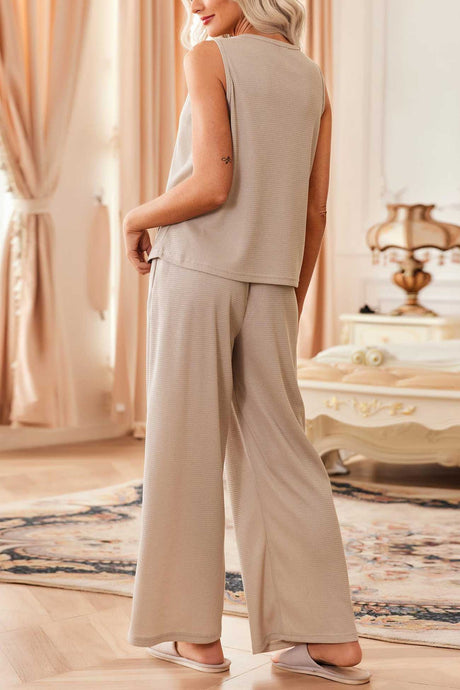 Arolora Waffle Tank Top Two-piece Pants Set