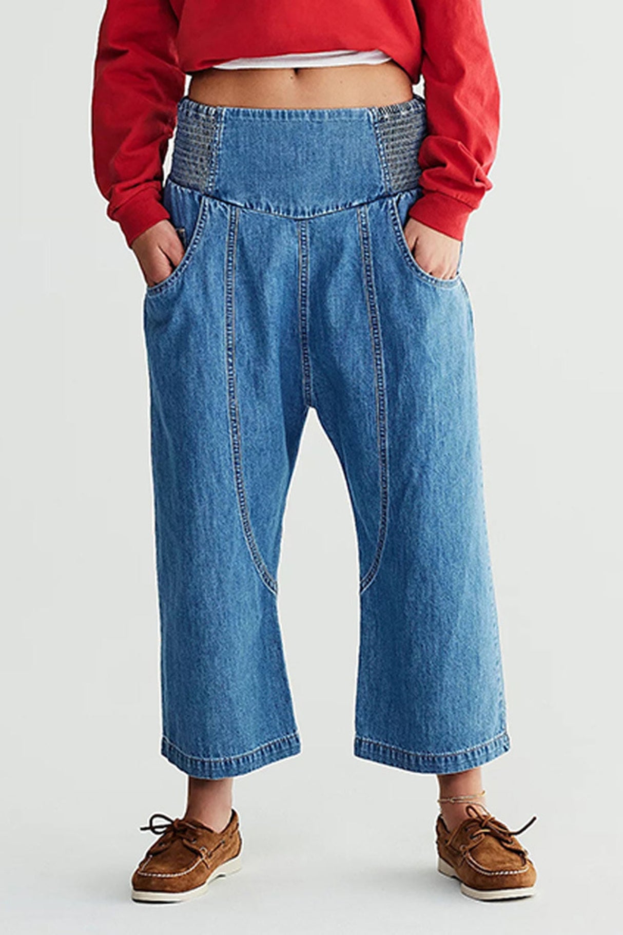 Arolora wash-low-rise-baggy-haren-jeans