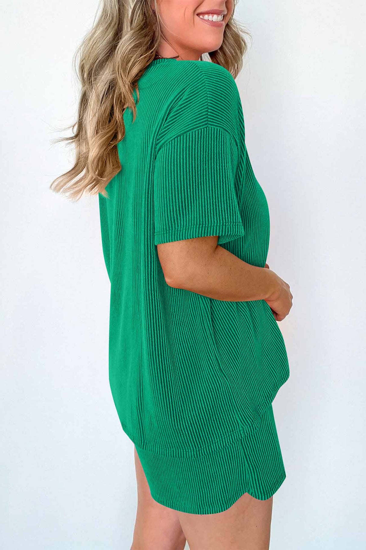 Wavy Stripe Short Sleeve Shorts Two-Piece Set