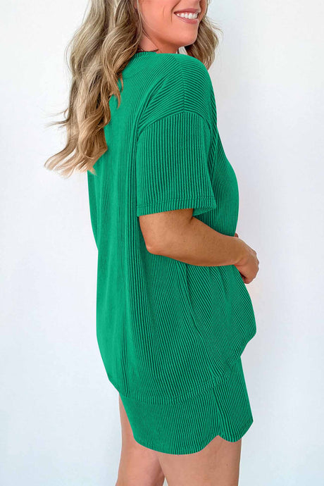 Wavy Stripe Short Sleeve Shorts Two-Piece Set