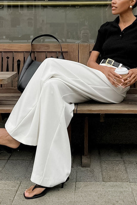 Arolora White High-rise Wide Leg Long Pants