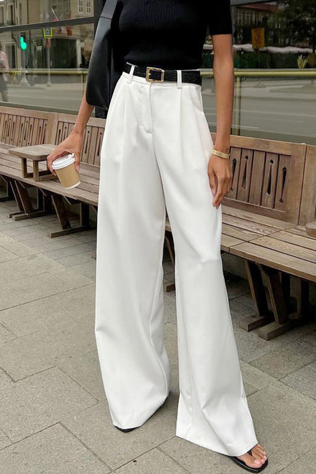 Arolora White High-rise Wide Leg Long Pants