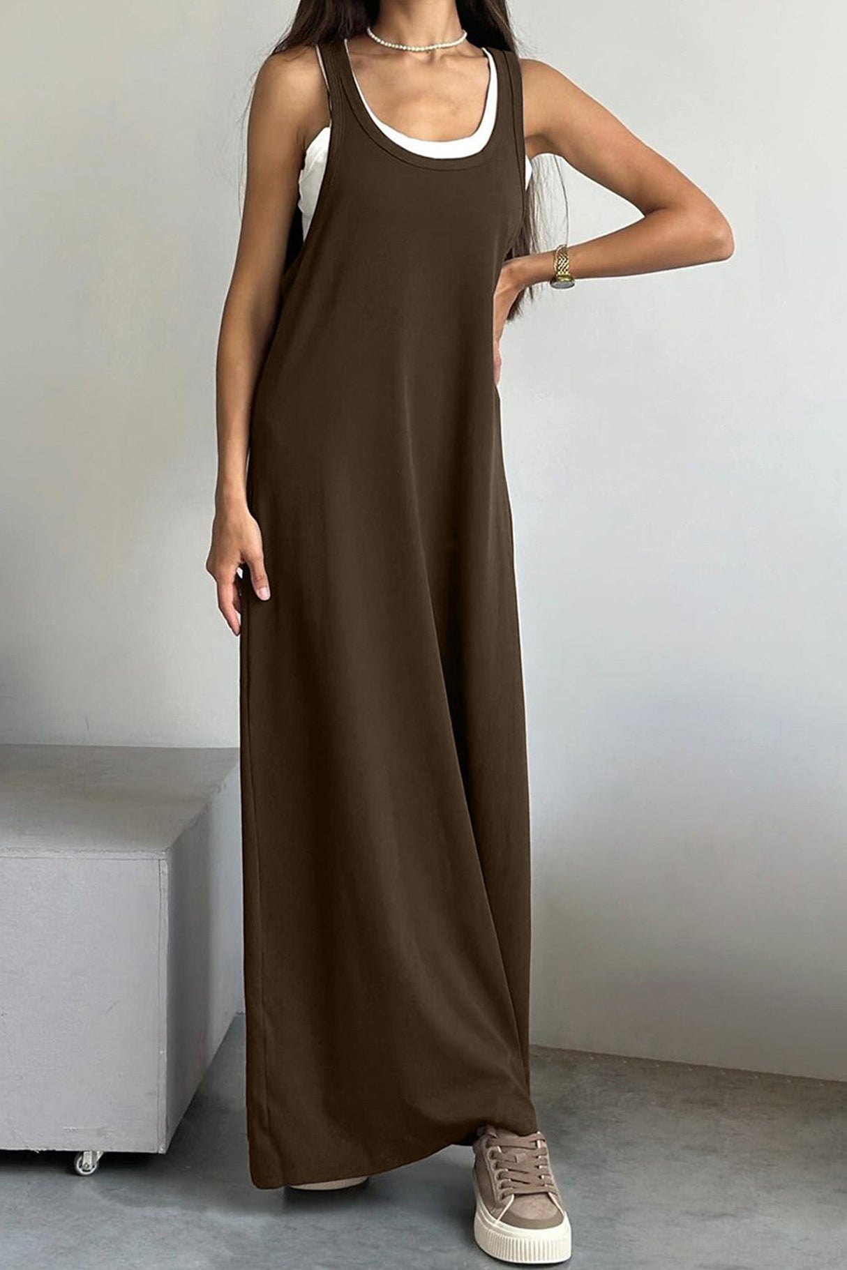 Arolora white-knit-tank-solid-sundress-two-piece-outfits