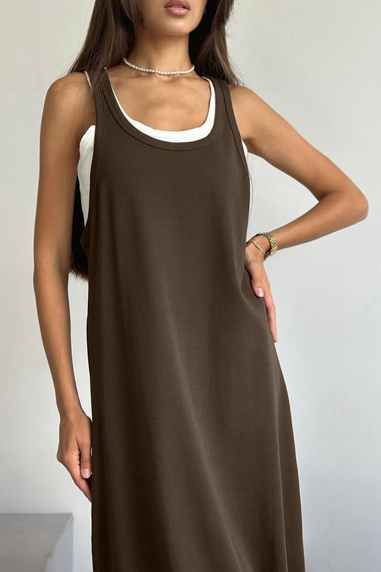 Arolora white-knit-tank-solid-sundress-two-piece-outfits