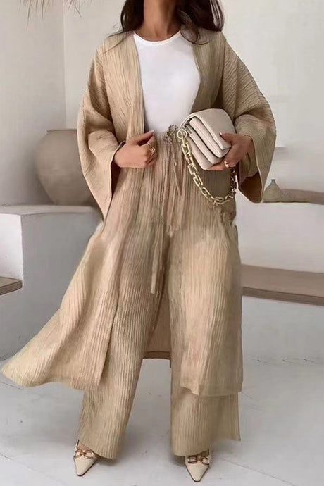 Arolora wrinkled-texture-open-front-cardigan-suits