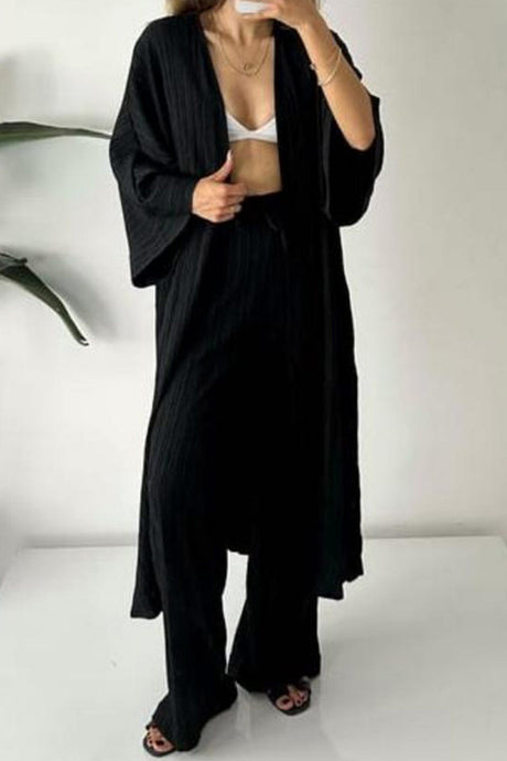 Arolora wrinkled-texture-open-front-cardigan-suits