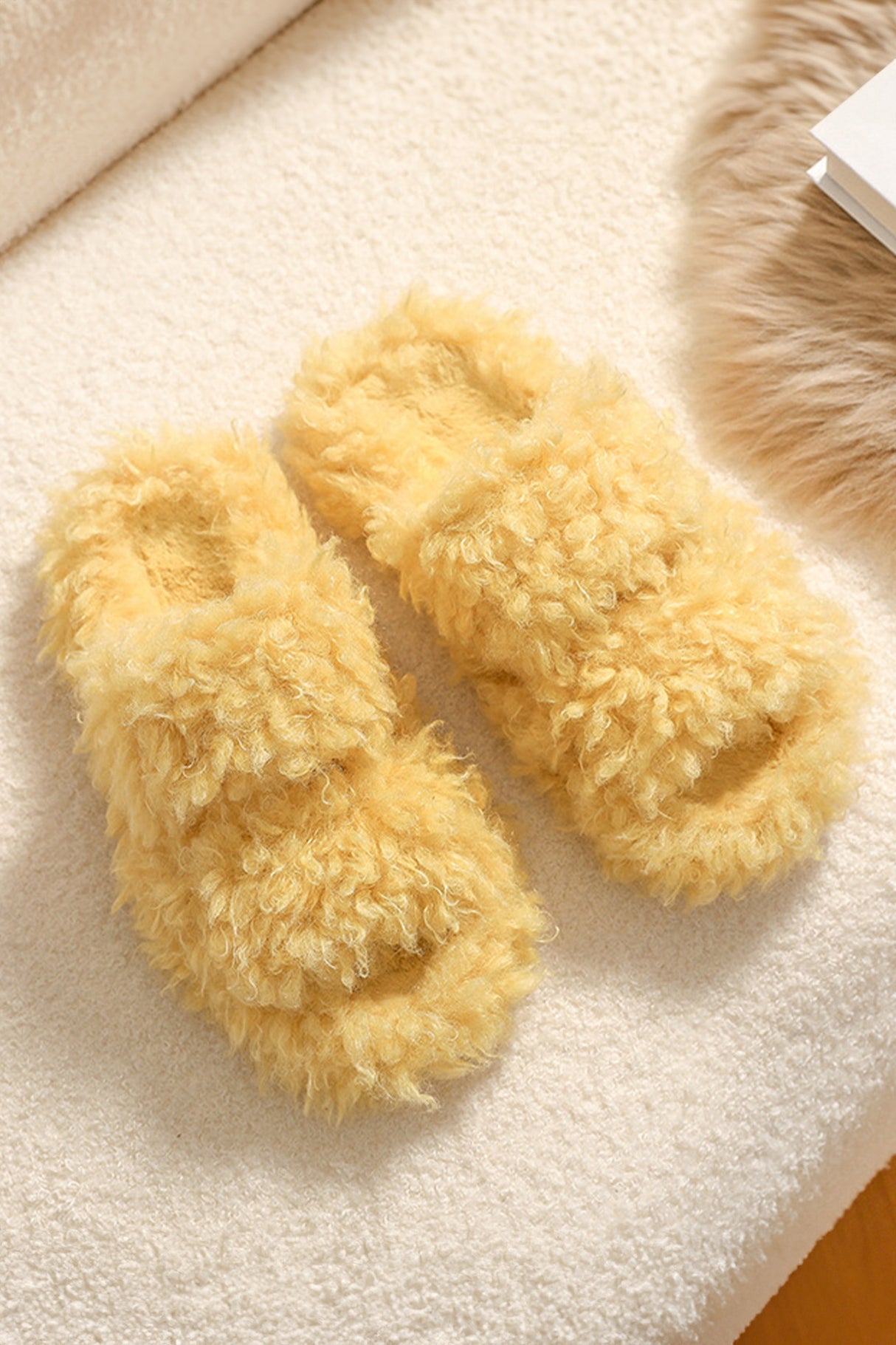 Solid Color Open Toe Home Fuzzy Slippers