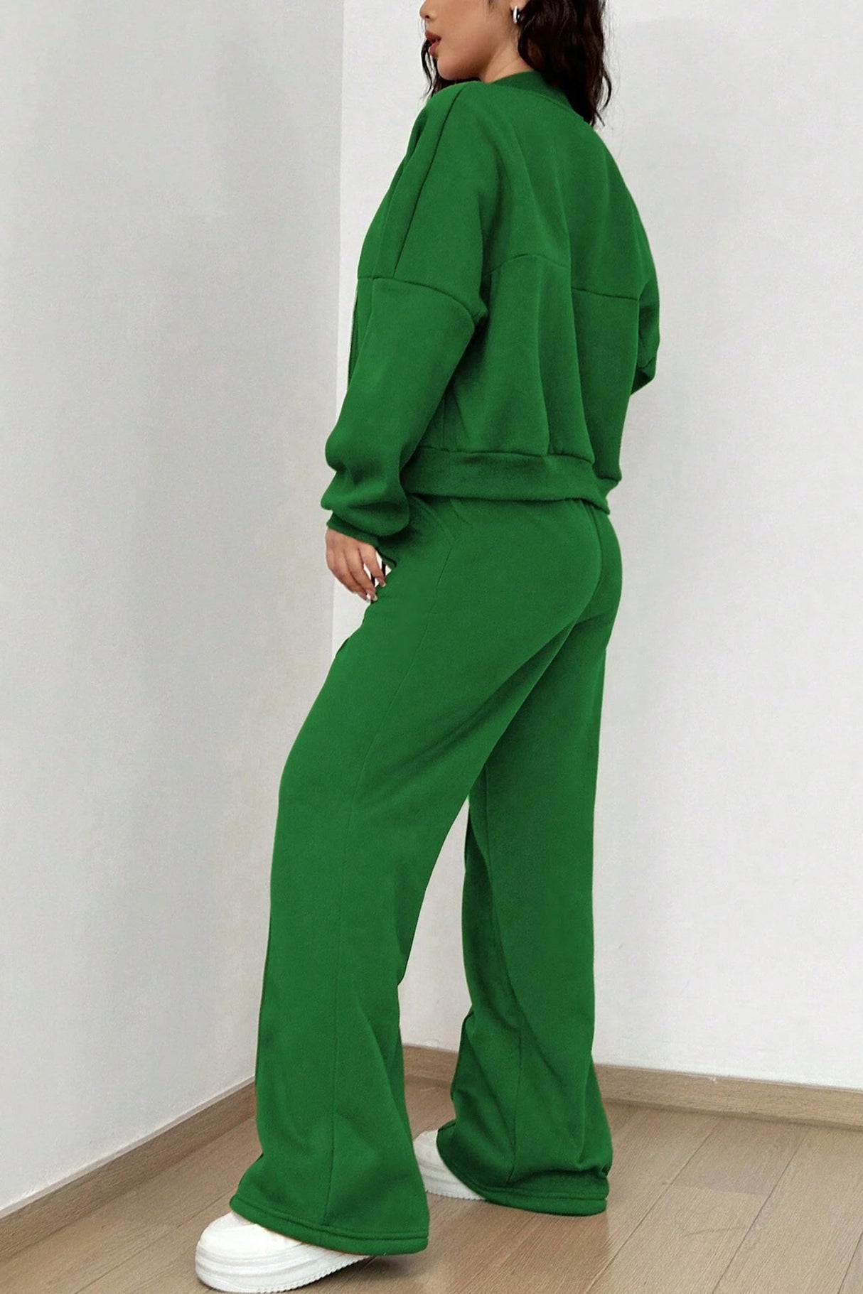 Zip-up Collarless Cardigan Pants Set