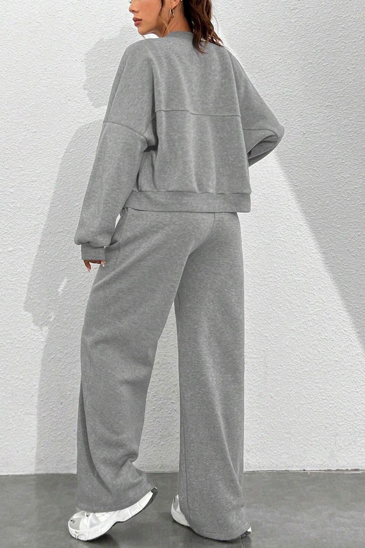 Zip-up Collarless Cardigan Pants Set