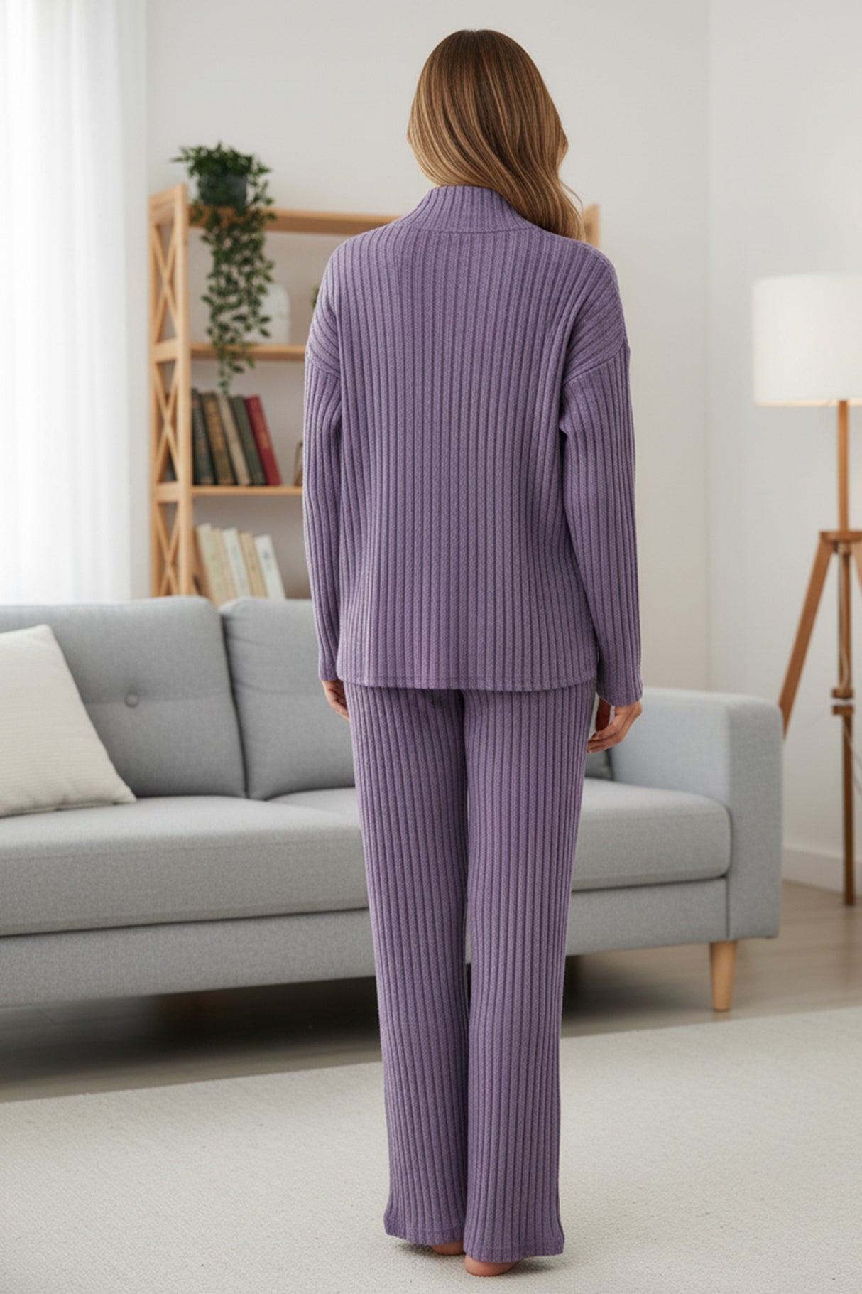 Zip-up Slit Ribbed Knit Two-piece outfit