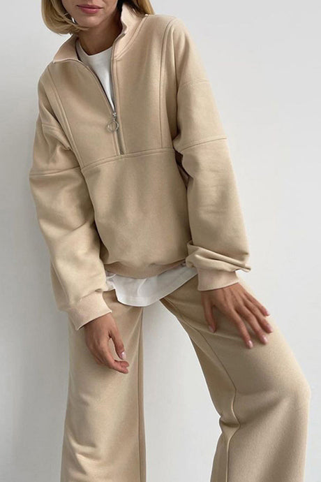 Zip-up Stand Neck Sweatshirt Suits