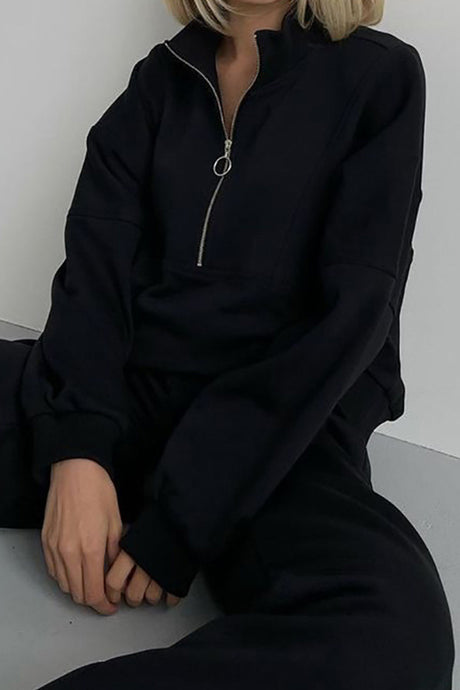 Zip-up Stand Neck Sweatshirt Suits