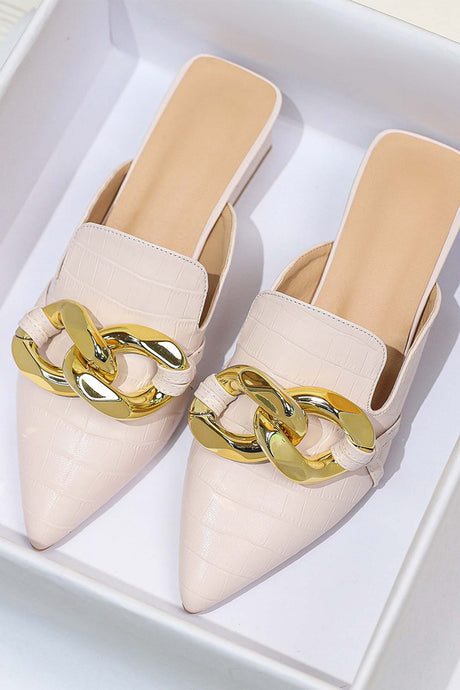 Pointed Toe Chain Loafer Slides