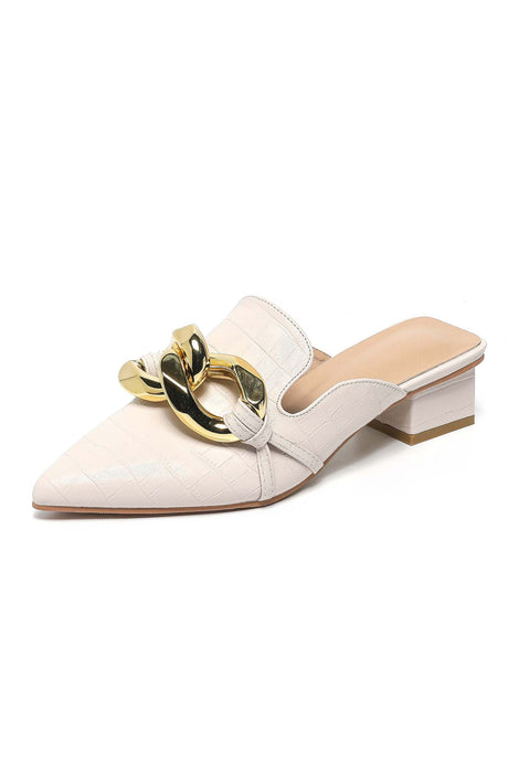 Pointed Toe Chain Loafer Slides