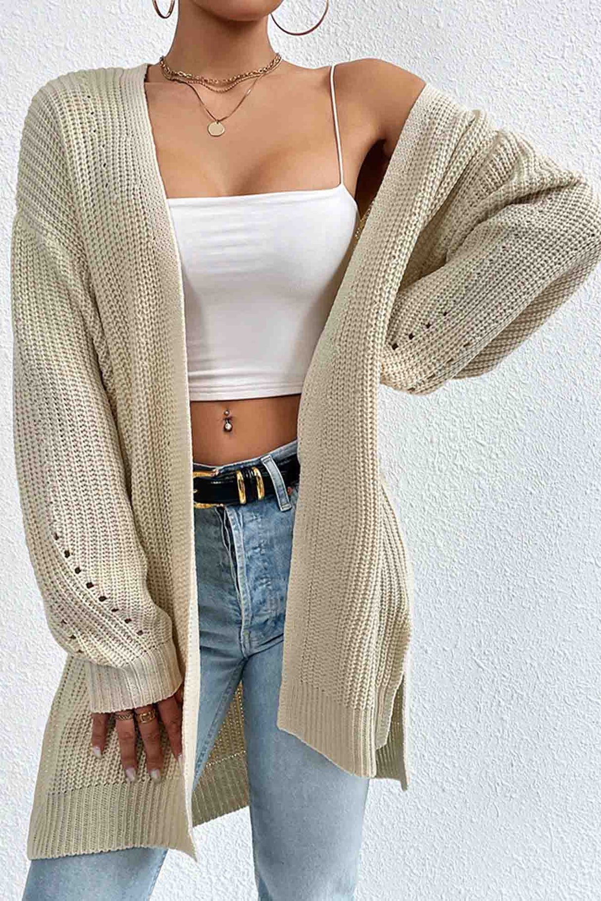 Solid Open Front Mid-Length Cardigan