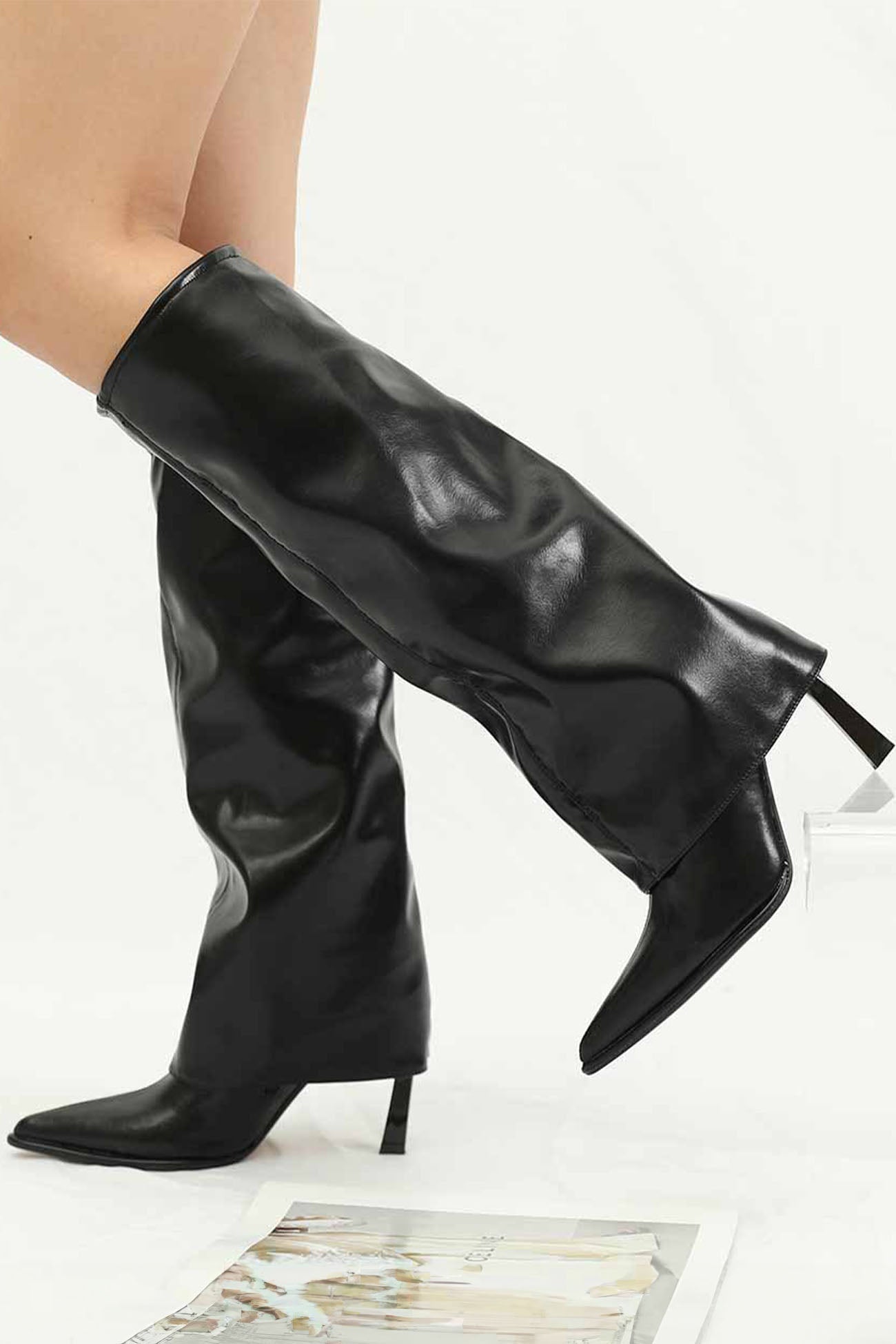 Pointed Toe Knee-High Trouser Boots