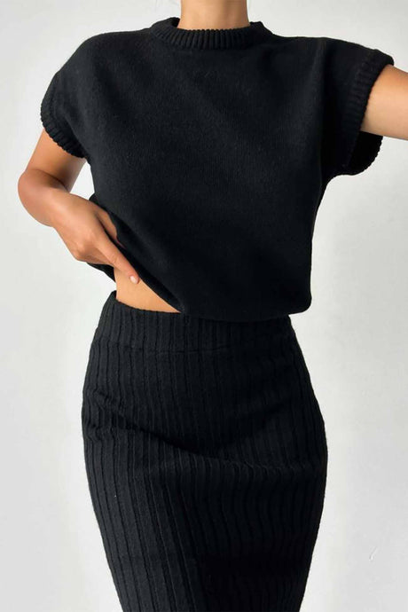 Mock Neck Sleeveless Knitted Two-Piece Dress Set