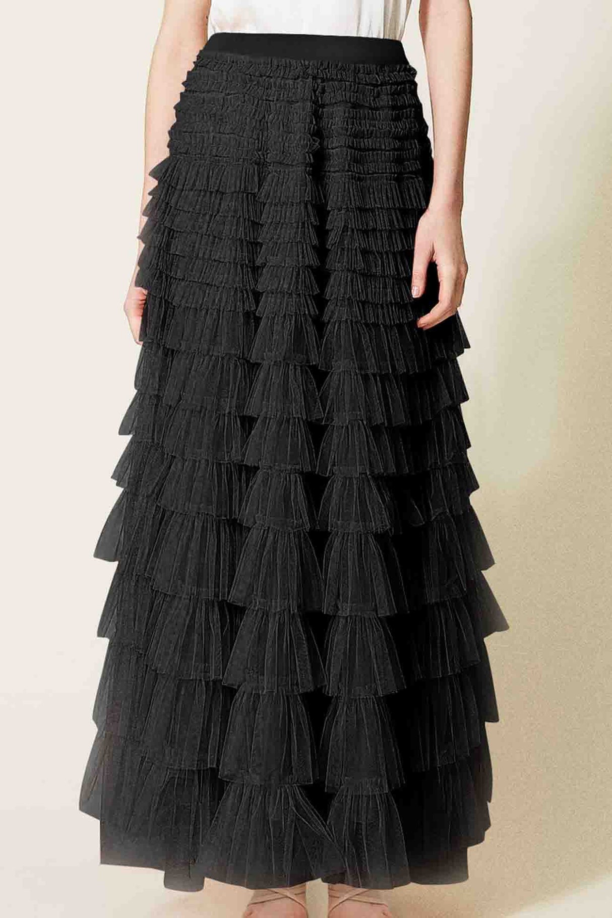 Mesh A-line Tiered Skirt