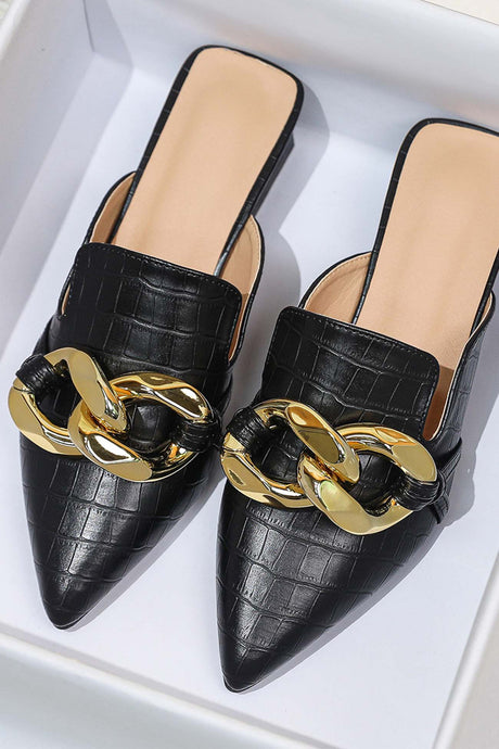 Pointed Toe Chain Loafer Slides