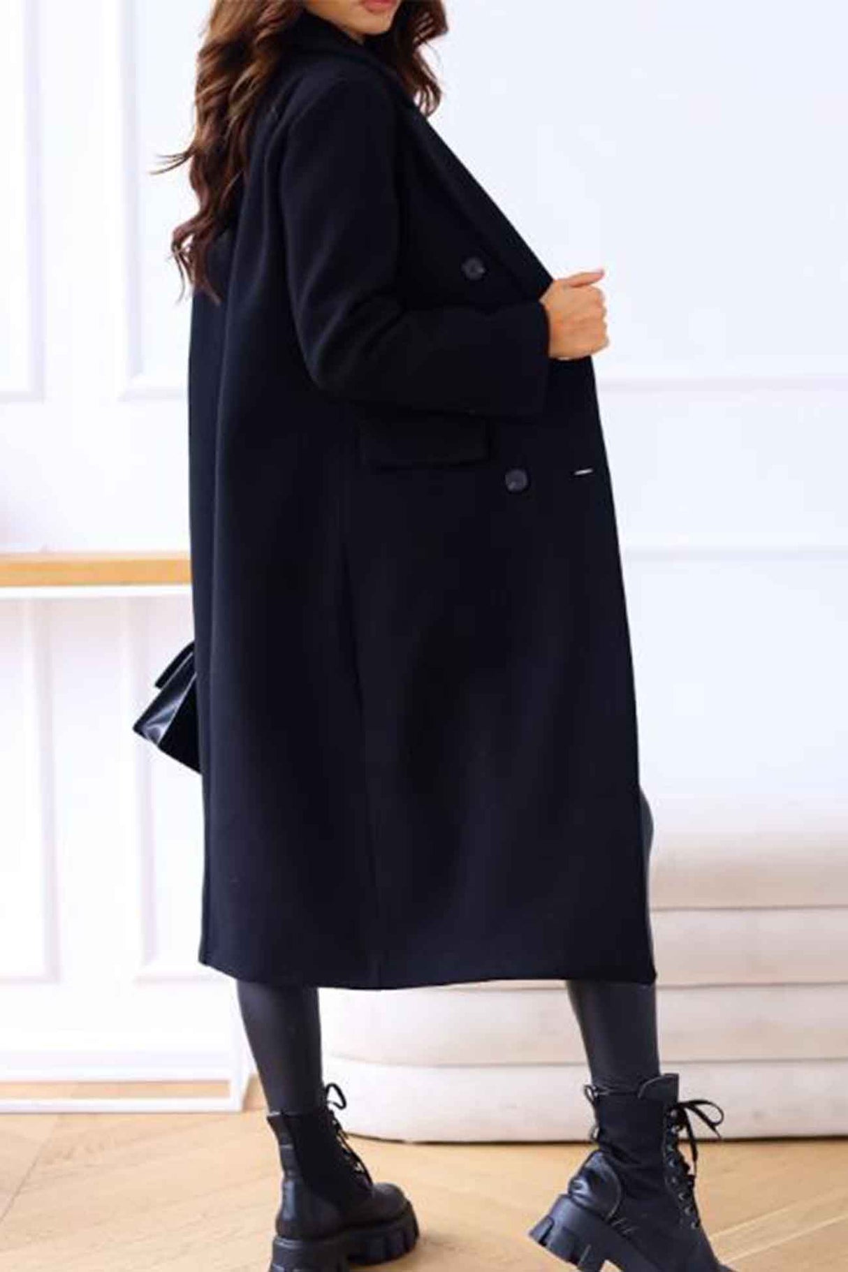 Lapel Double Breasted Long Sleeve Coat
