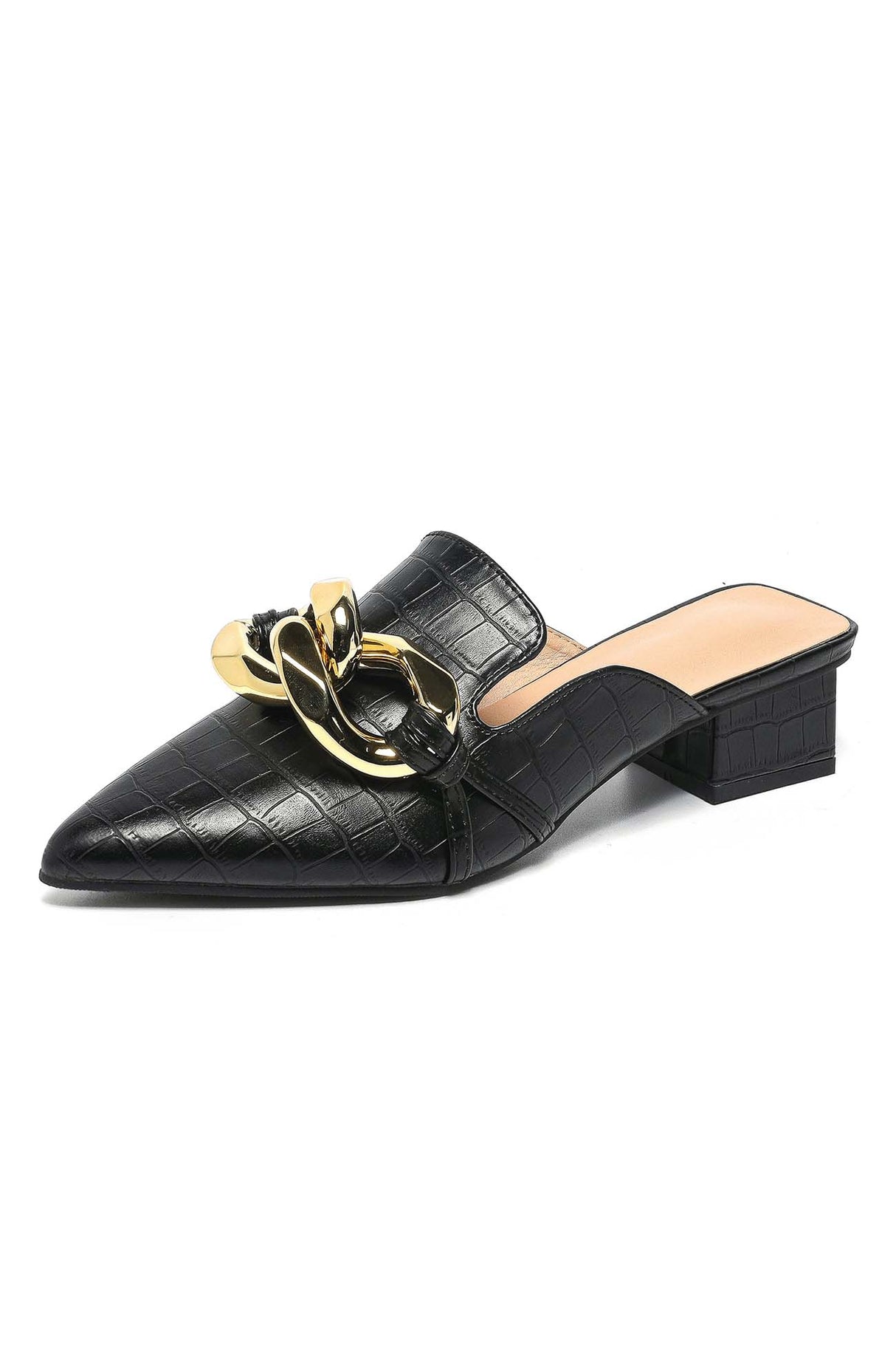 Pointed Toe Chain Loafer Slides