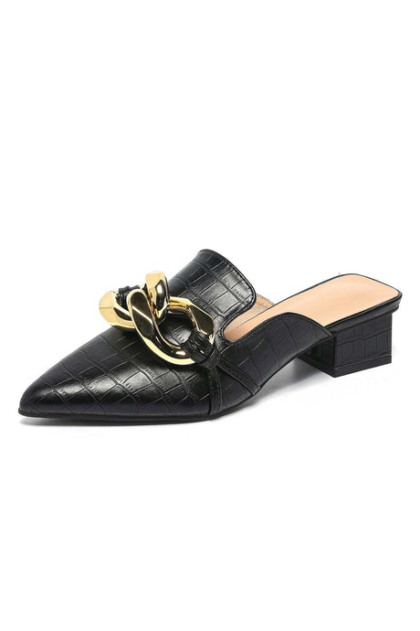 Pointed Toe Chain Loafer Slides