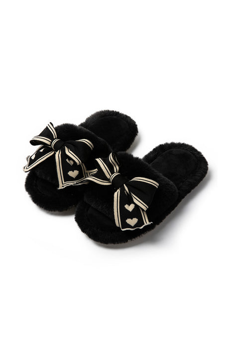 Bow Heart Slip-on Fuzzy Slippers
