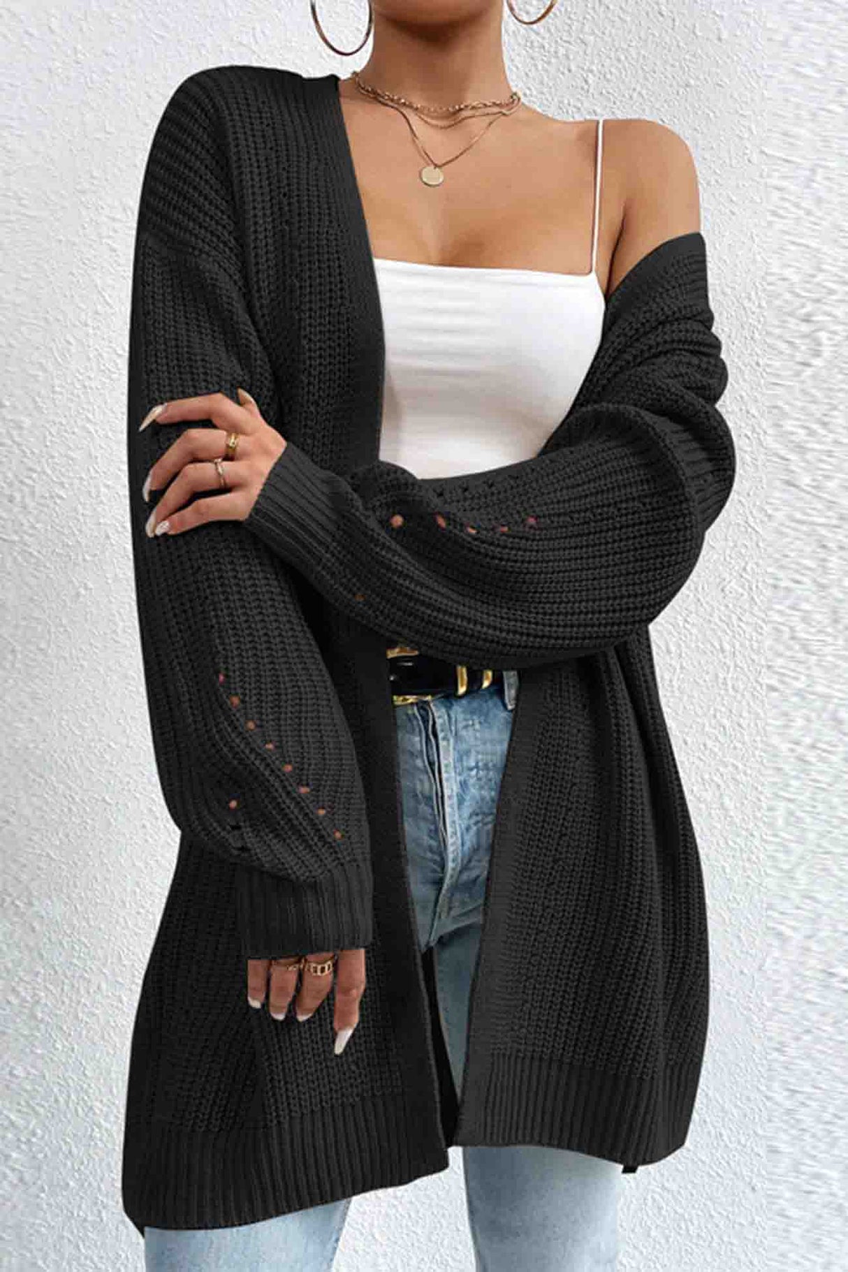 Solid Open Front Mid-Length Cardigan