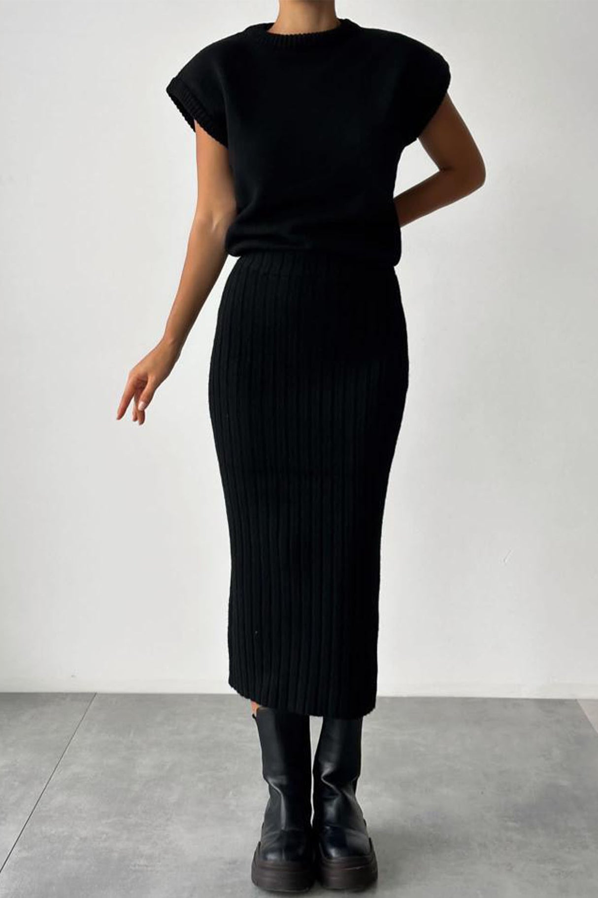 Mock Neck Sleeveless Knitted Two-Piece Dress Set