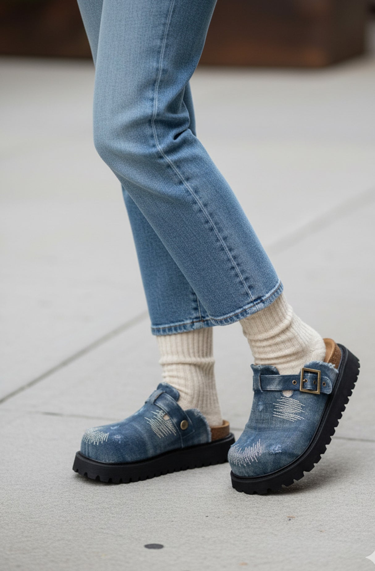 Distressed Denim Closed-toe Slip-on Flat