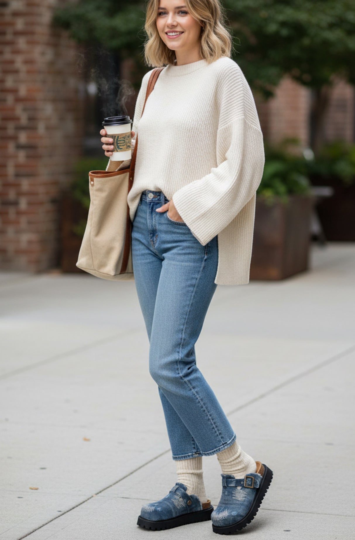 Distressed Denim Closed-toe Slip-on Flat