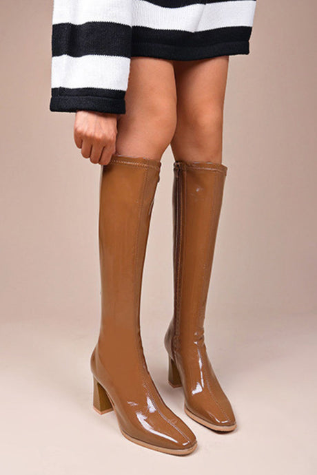 Solid Color Latex Knee Boots