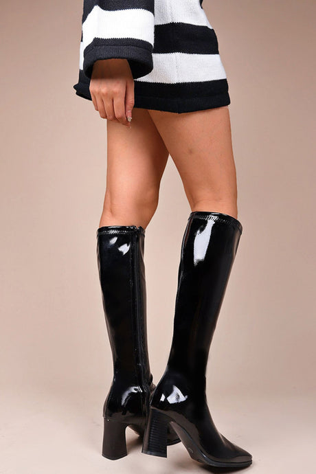 Solid Color Latex Knee Boots