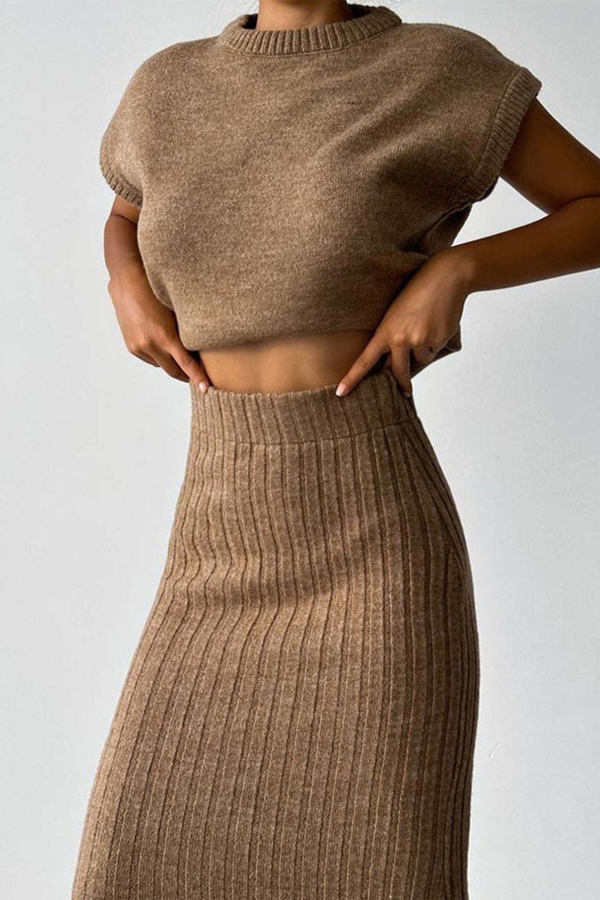 Mock Neck Sleeveless Knitted Two-Piece Dress Set