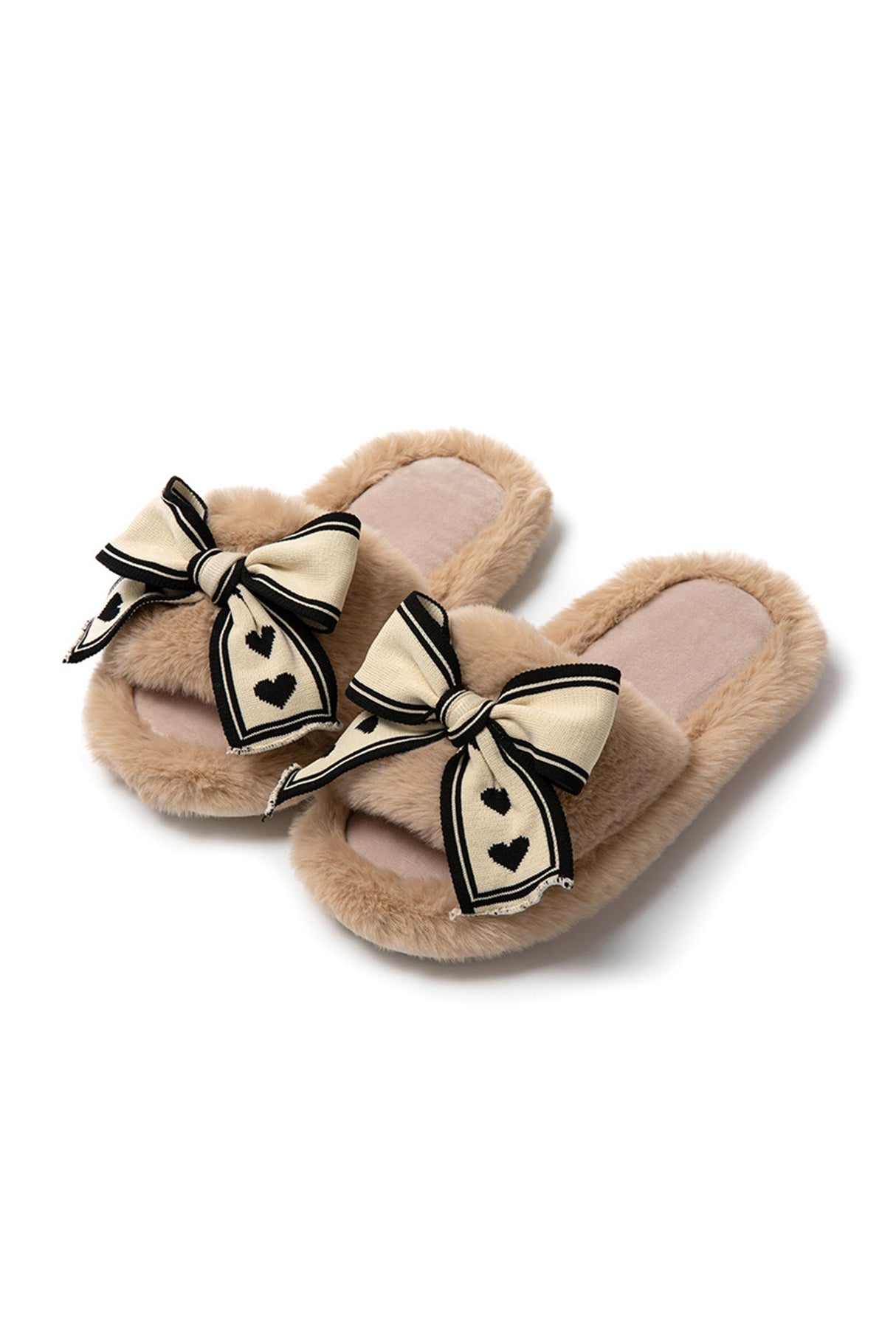 Bow Heart Slip-on Fuzzy Slippers