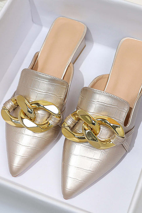 Pointed Toe Chain Loafer Slides