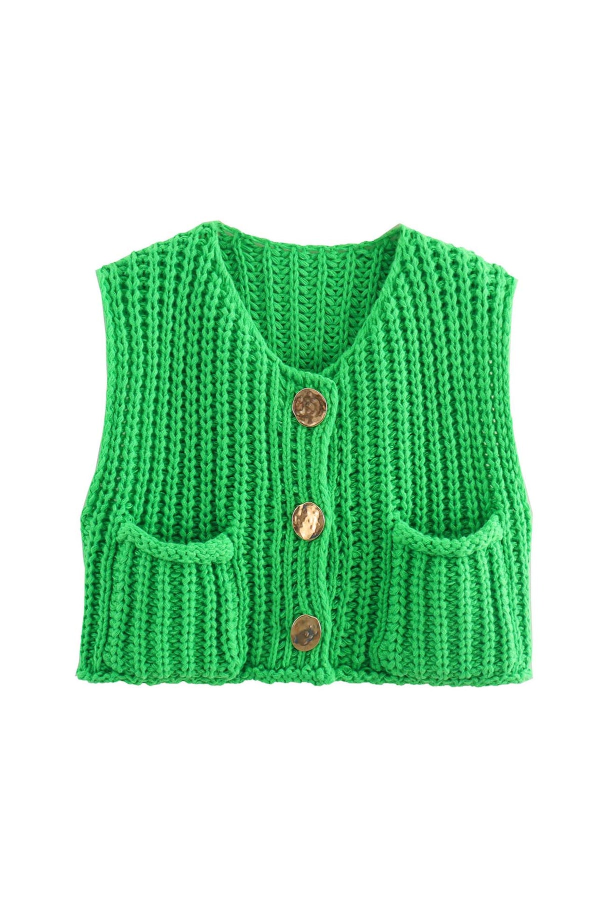 Arolora button-front-sleeveless-pocket-knit-cardigan