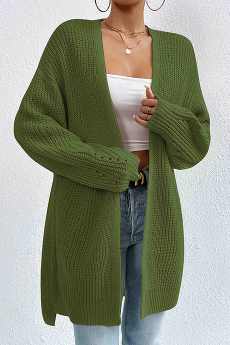 Solid Open Front Mid-Length Cardigan