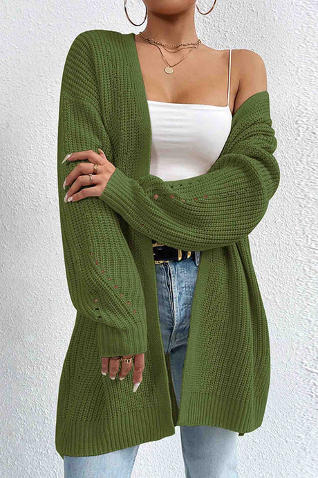Solid Open Front Mid-Length Cardigan