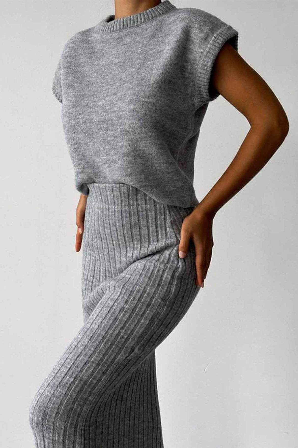 Mock Neck Sleeveless Knitted Two-Piece Dress Set