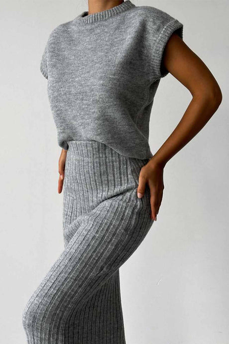 Mock Neck Sleeveless Knitted Two-Piece Dress Set