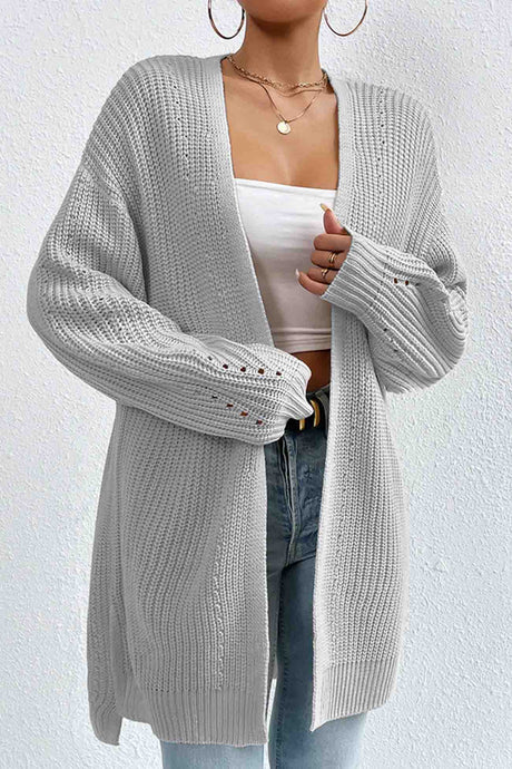 Solid Open Front Mid-Length Cardigan