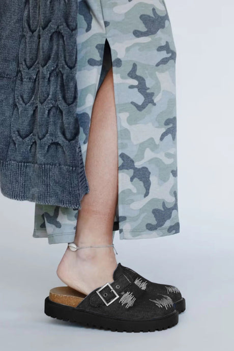 Distressed Denim Closed-toe Slip-on Flat