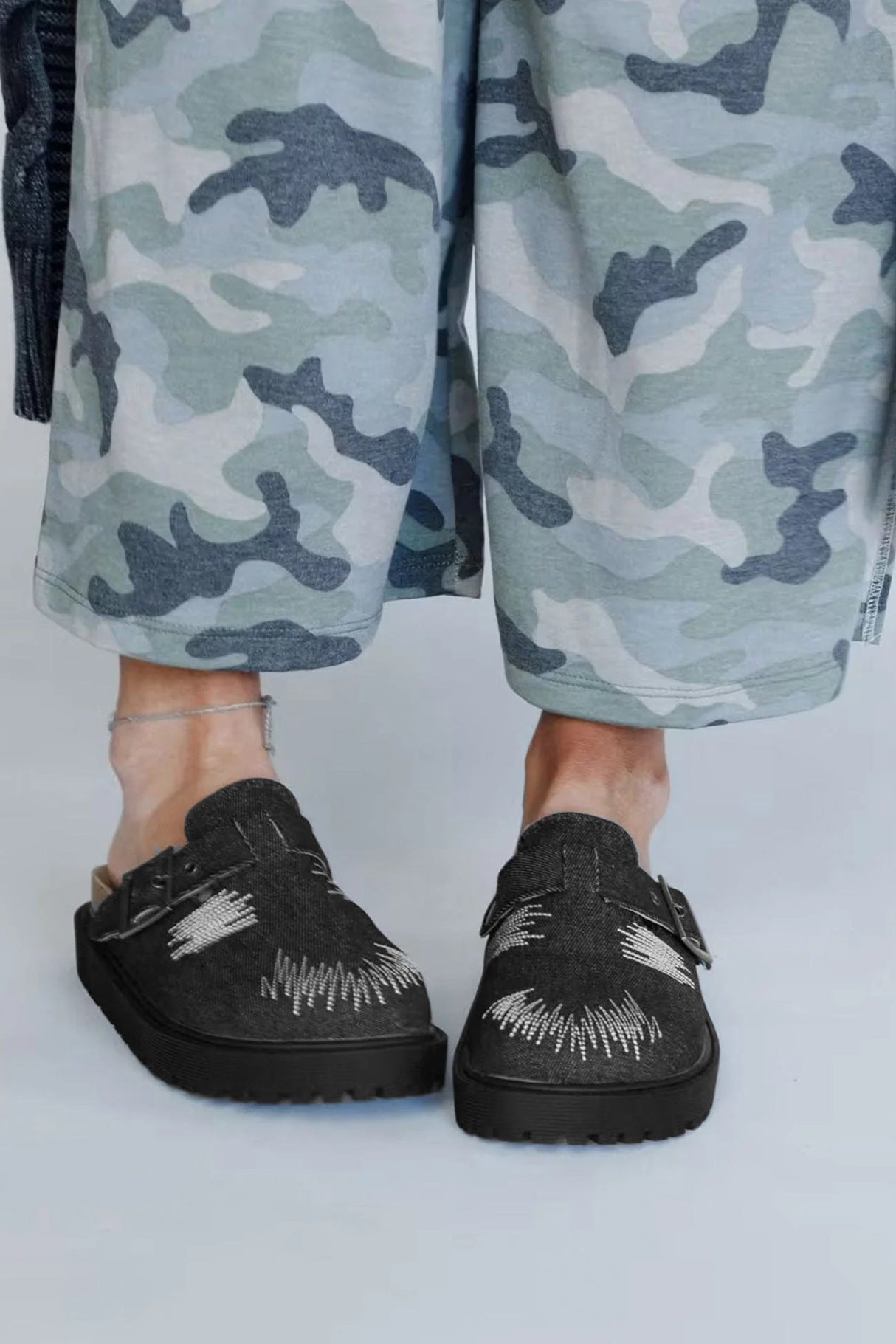 Distressed Denim Closed-toe Slip-on Flat