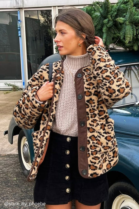 Arolora Leopard Print Button Down Coat