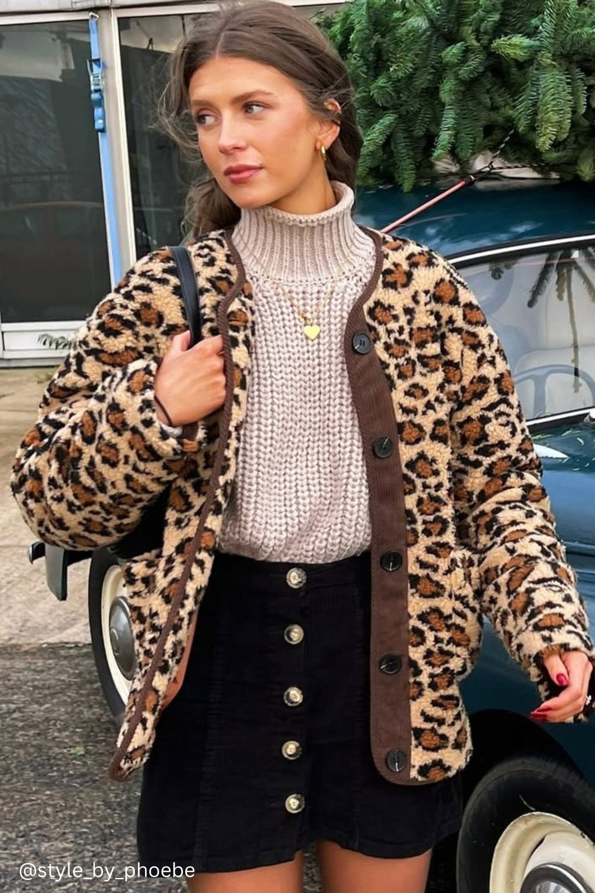 Arolora Leopard Print Button Down Coat